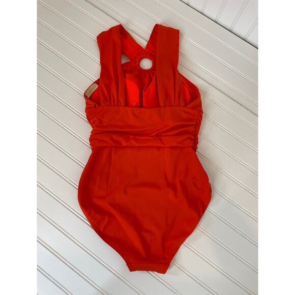 NWOT Michael Kors One Piece Bathing Suit Red Drapey High Neck Swimsuit Size XS - Picture 4 of 7